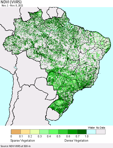 Brazil NDVI (VIIRS) Thematic Map For 11/1/2021 - 11/8/2021