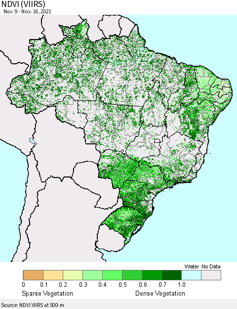 Brazil NDVI (VIIRS) Thematic Map For 11/9/2021 - 11/16/2021