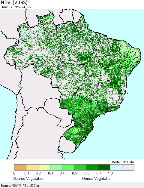 Brazil NDVI (VIIRS) Thematic Map For 11/17/2021 - 11/24/2021