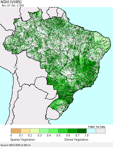 Brazil NDVI (VIIRS) Thematic Map For 11/25/2021 - 12/2/2021