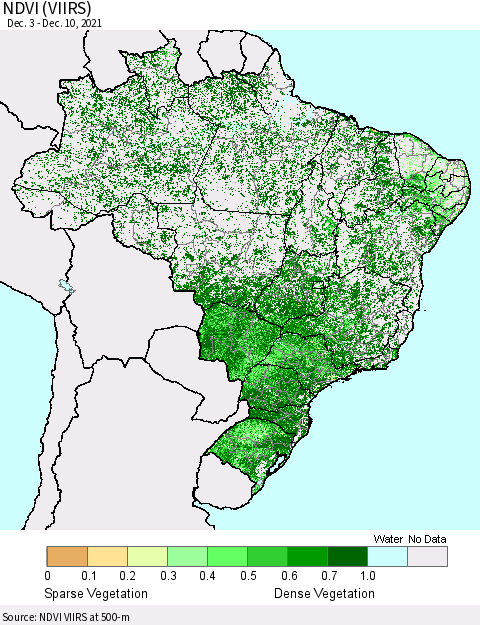 Brazil NDVI (VIIRS) Thematic Map For 12/3/2021 - 12/10/2021