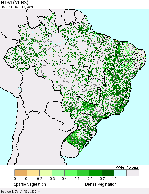 Brazil NDVI (VIIRS) Thematic Map For 12/11/2021 - 12/18/2021