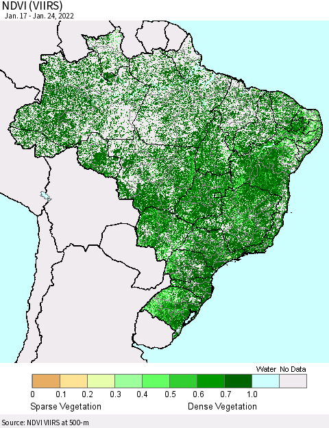 Brazil NDVI (VIIRS) Thematic Map For 1/17/2022 - 1/24/2022