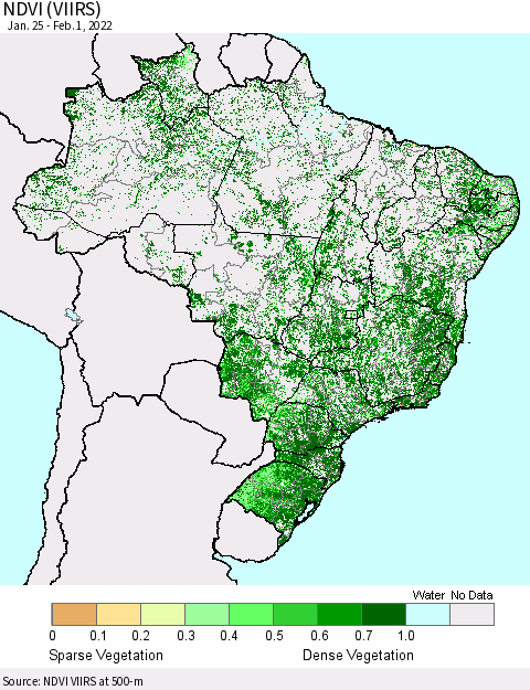 Brazil NDVI (VIIRS) Thematic Map For 1/25/2022 - 2/1/2022