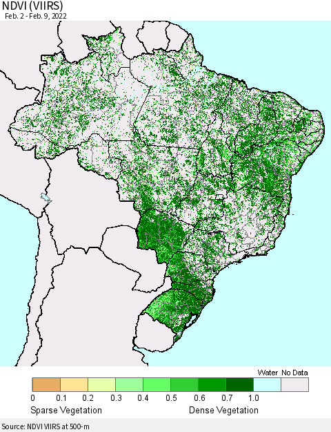 Brazil NDVI (VIIRS) Thematic Map For 2/2/2022 - 2/9/2022