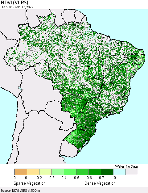 Brazil NDVI (VIIRS) Thematic Map For 2/10/2022 - 2/17/2022