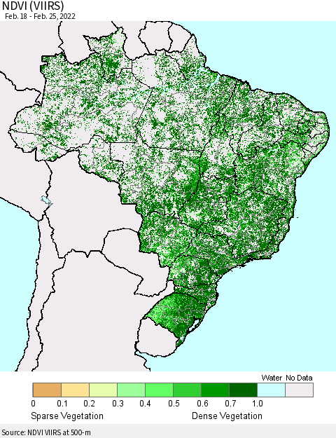Brazil NDVI (VIIRS) Thematic Map For 2/18/2022 - 2/25/2022