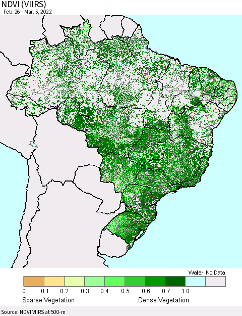 Brazil NDVI (VIIRS) Thematic Map For 2/26/2022 - 3/5/2022