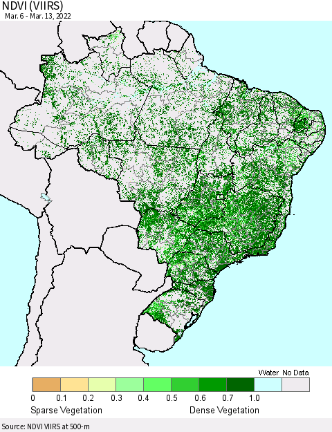 Brazil NDVI (VIIRS) Thematic Map For 3/6/2022 - 3/13/2022