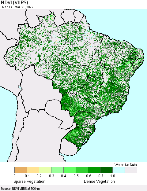 Brazil NDVI (VIIRS) Thematic Map For 3/14/2022 - 3/21/2022