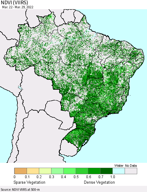 Brazil NDVI (VIIRS) Thematic Map For 3/22/2022 - 3/29/2022