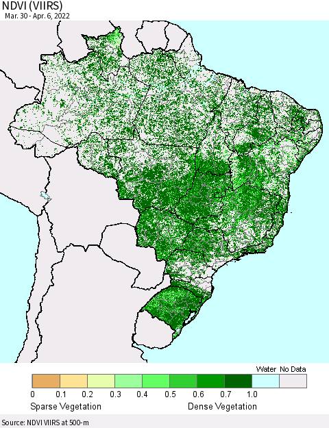 Brazil NDVI (VIIRS) Thematic Map For 3/30/2022 - 4/6/2022