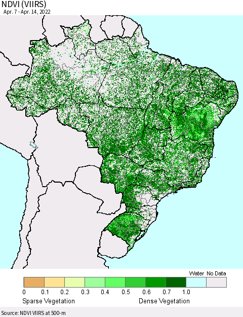 Brazil NDVI (VIIRS) Thematic Map For 4/7/2022 - 4/14/2022