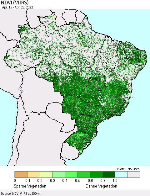 Brazil NDVI (VIIRS) Thematic Map For 4/15/2022 - 4/22/2022
