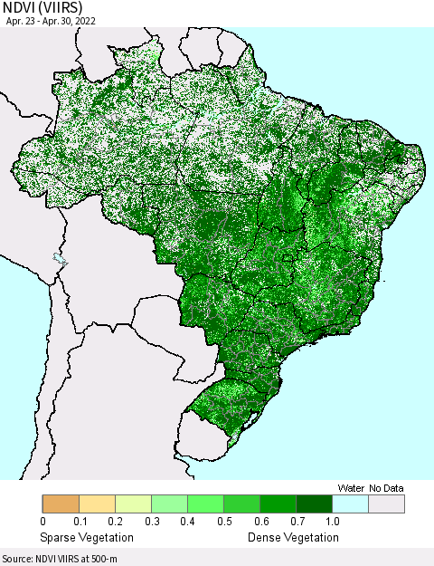 Brazil NDVI (VIIRS) Thematic Map For 4/23/2022 - 4/30/2022