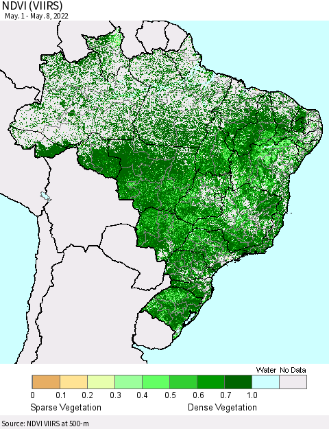 Brazil NDVI (VIIRS) Thematic Map For 5/1/2022 - 5/8/2022