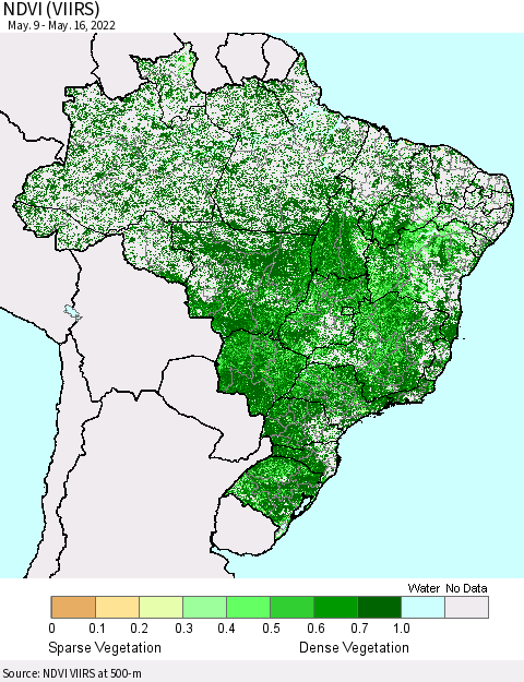 Brazil NDVI (VIIRS) Thematic Map For 5/9/2022 - 5/16/2022