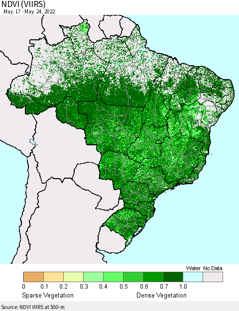 Brazil NDVI (VIIRS) Thematic Map For 5/17/2022 - 5/24/2022