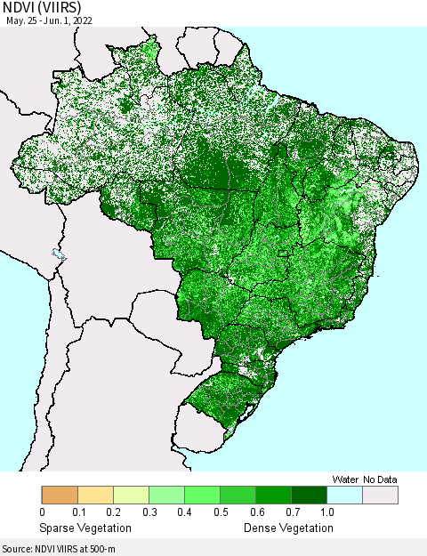 Brazil NDVI (VIIRS) Thematic Map For 5/25/2022 - 6/1/2022