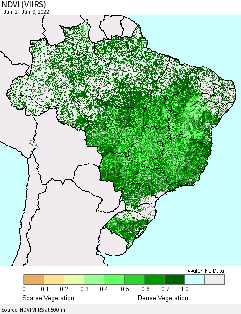 Brazil NDVI (VIIRS) Thematic Map For 6/2/2022 - 6/9/2022