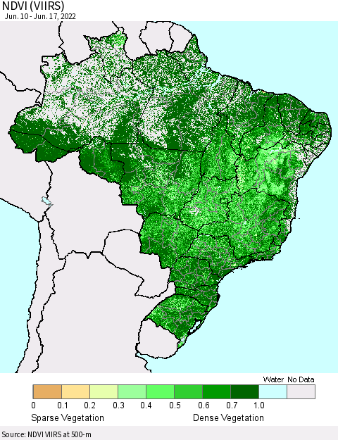 Brazil NDVI (VIIRS) Thematic Map For 6/10/2022 - 6/17/2022