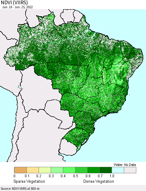 Brazil NDVI (VIIRS) Thematic Map For 6/18/2022 - 6/25/2022