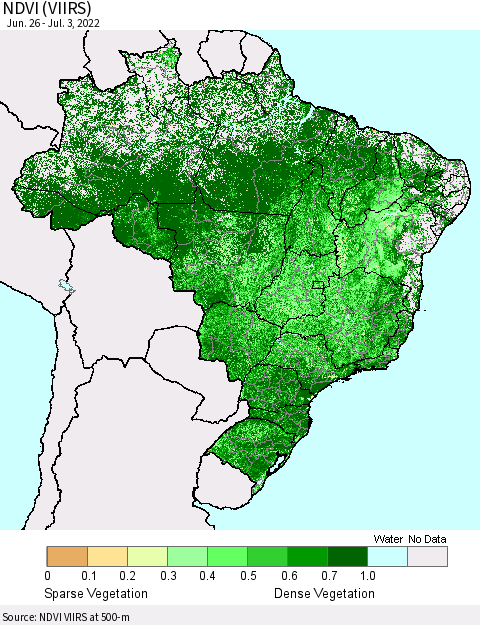 Brazil NDVI (VIIRS) Thematic Map For 6/26/2022 - 7/3/2022