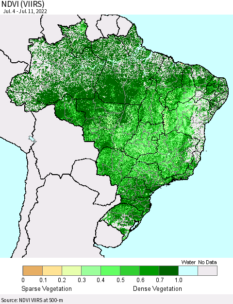 Brazil NDVI (VIIRS) Thematic Map For 7/4/2022 - 7/11/2022
