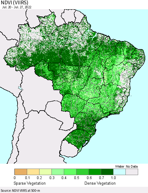 Brazil NDVI (VIIRS) Thematic Map For 7/20/2022 - 7/27/2022