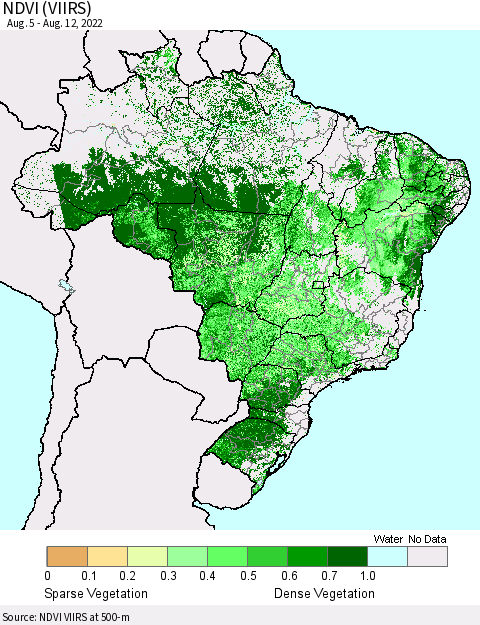 Brazil NDVI (VIIRS) Thematic Map For 8/5/2022 - 8/12/2022