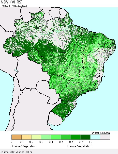 Brazil NDVI (VIIRS) Thematic Map For 8/13/2022 - 8/20/2022