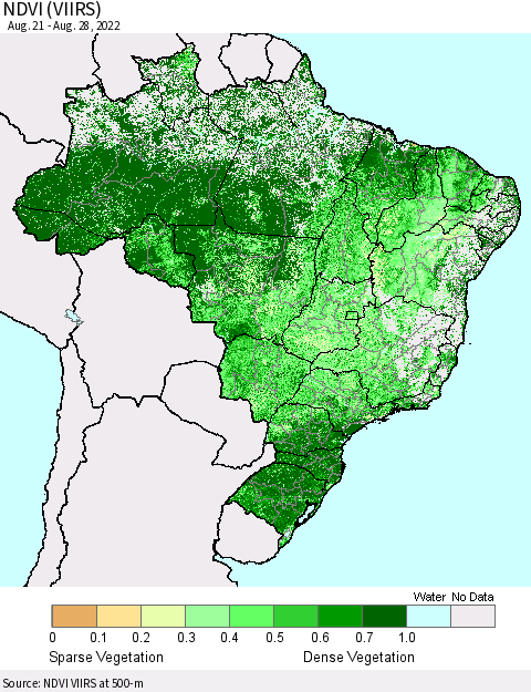 Brazil NDVI (VIIRS) Thematic Map For 8/21/2022 - 8/28/2022