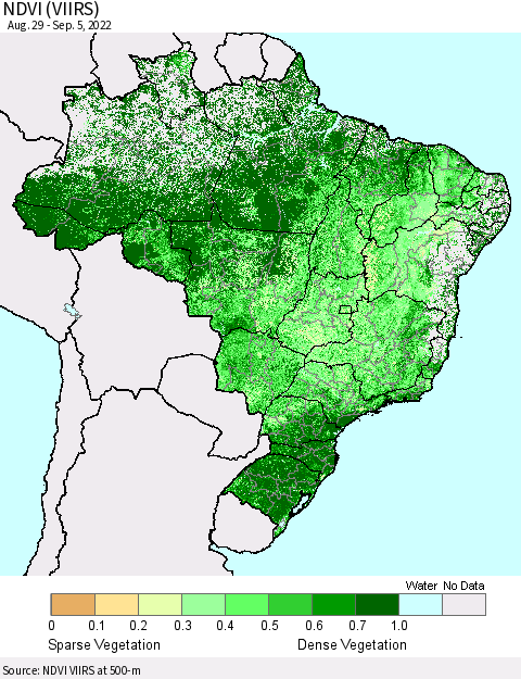 Brazil NDVI (VIIRS) Thematic Map For 8/29/2022 - 9/5/2022