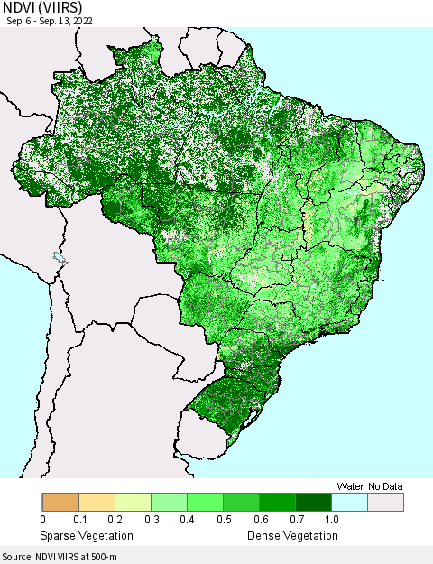 Brazil NDVI (VIIRS) Thematic Map For 9/6/2022 - 9/13/2022