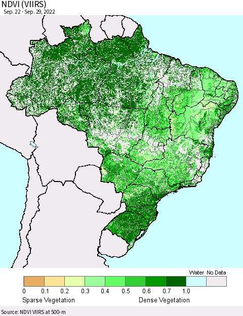 Brazil NDVI (VIIRS) Thematic Map For 9/22/2022 - 9/29/2022
