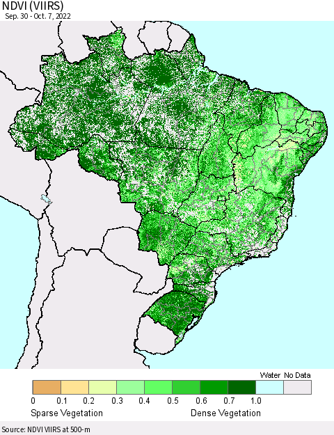 Brazil NDVI (VIIRS) Thematic Map For 9/30/2022 - 10/7/2022