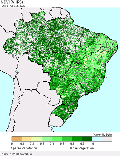 Brazil NDVI (VIIRS) Thematic Map For 10/8/2022 - 10/15/2022