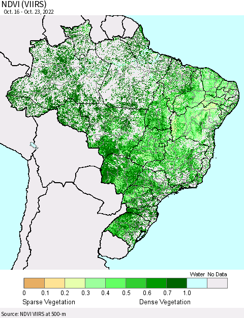 Brazil NDVI (VIIRS) Thematic Map For 10/16/2022 - 10/23/2022