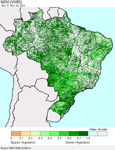 Brazil NDVI (VIIRS) Thematic Map For 11/9/2022 - 11/16/2022
