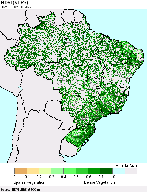 Brazil NDVI (VIIRS) Thematic Map For 12/3/2022 - 12/10/2022