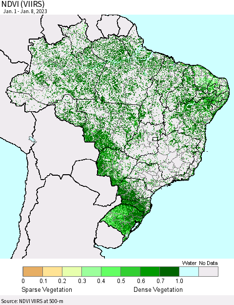 Brazil NDVI (VIIRS) Thematic Map For 1/1/2023 - 1/8/2023