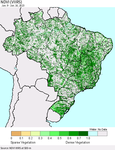 Brazil NDVI (VIIRS) Thematic Map For 1/9/2023 - 1/16/2023