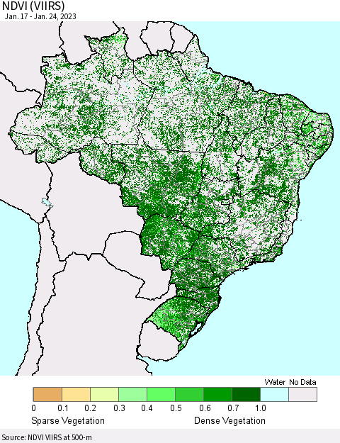 Brazil NDVI (VIIRS) Thematic Map For 1/17/2023 - 1/24/2023
