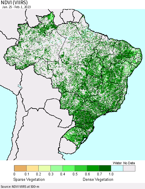 Brazil NDVI (VIIRS) Thematic Map For 1/25/2023 - 2/1/2023