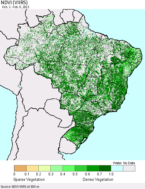 Brazil NDVI (VIIRS) Thematic Map For 2/2/2023 - 2/9/2023