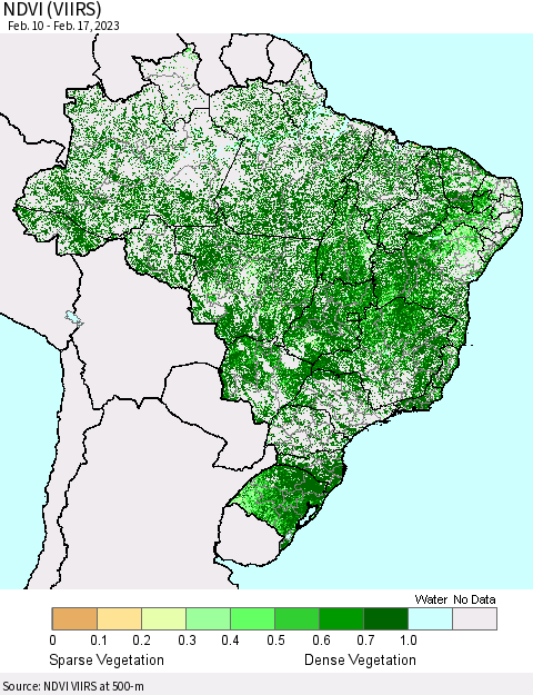 Brazil NDVI (VIIRS) Thematic Map For 2/10/2023 - 2/17/2023