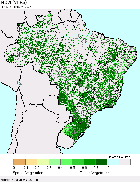 Brazil NDVI (VIIRS) Thematic Map For 2/18/2023 - 2/25/2023