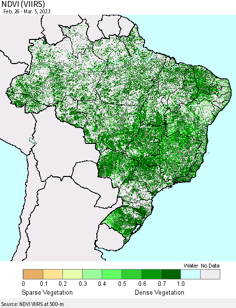 Brazil NDVI (VIIRS) Thematic Map For 2/26/2023 - 3/5/2023
