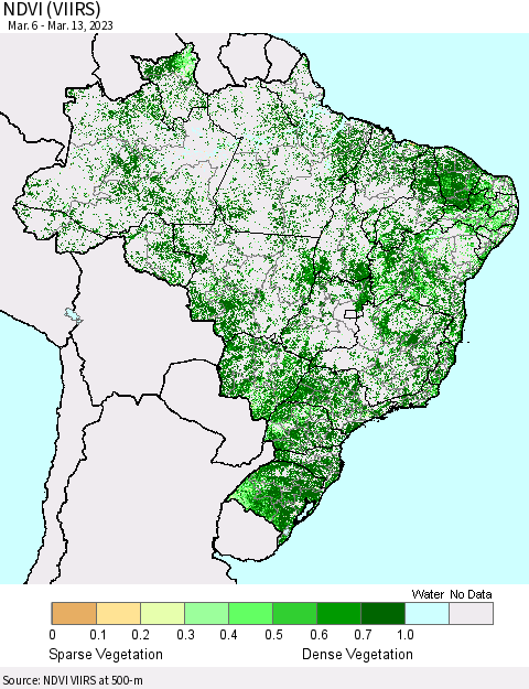 Brazil NDVI (VIIRS) Thematic Map For 3/6/2023 - 3/13/2023