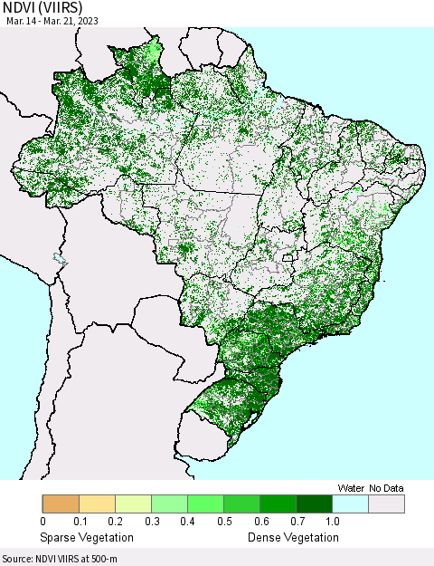 Brazil NDVI (VIIRS) Thematic Map For 3/14/2023 - 3/21/2023
